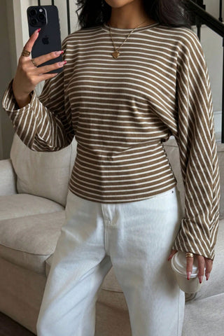 Striped Ribbed Knit Long Sleeve Top