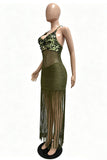 Sequin Halter Fringe Bodycon Vacation Dress