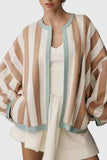 Striped Open-Front Batwing Sleeve Cardigan