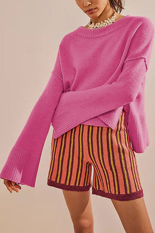 Bell Sleeve Crew Neck Knit Sweater