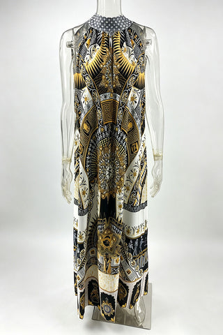 Tie-Back Halter Printed Maxi Dress