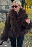 Shaggy Faux Fur Trim Open Front Coat