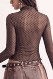 Sheer Polka Dot Mock Neck Long Sleeve Top