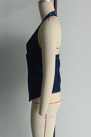 Sleeveless Button Halter Tank Top