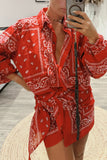 Button-Front Paisley Shirt and Skirt Set
