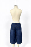 Wide-Leg Contrast Stitch Capri Jeans