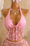 Floral Lace Bikini Set with Cover-Up