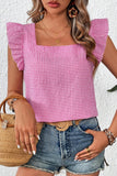Gingham Ruffle-Sleeve Blouse