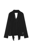 Sheer Tie-Neck V-Neck Long Sleeve Blouse