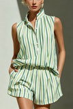 Sleeveless Button-Front Shorts Set