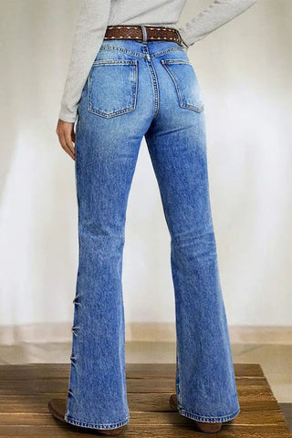 Side Button Flared Jeans