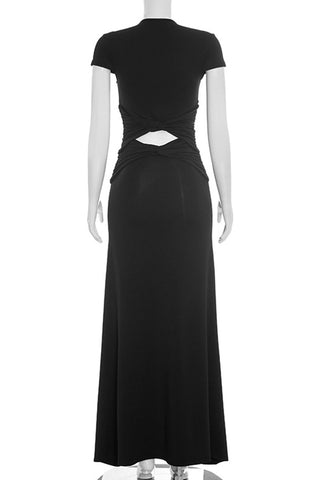 Cutout Deep V Cap Sleeve Maxi Dress