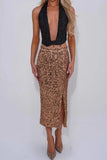 Sequin High-Waist Slit Midi Skirt