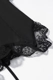 Round Neck Puff Sleeve Lace Trim Drawstring Blouse