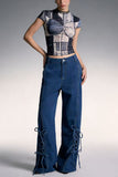 Lace-Up Side Wide-Leg Straight Jeans