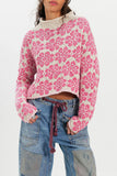 Floral Knit Crew Neck Crop Sweater