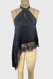 Lace Trim Asymmetric Halter Tank