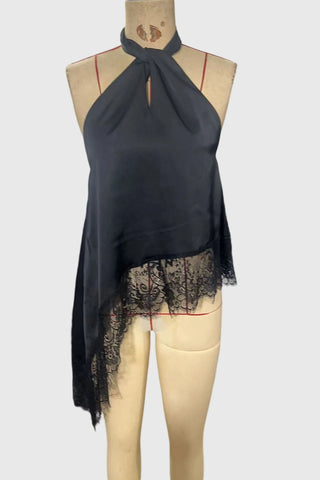 Lace Trim Asymmetric Halter Tank