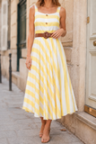 Button-Front Striped Fit and Flare Dress