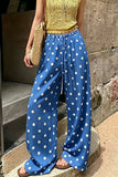 Polka Dot Drawstring Wide-Leg Casual Pants