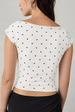 Polka Dot Cap Sleeve Boat Neck Crop Top