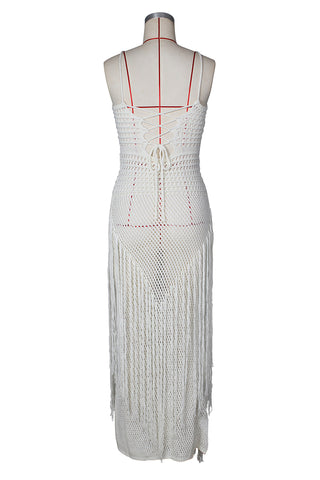 Crochet Fringe Backless Maxi Dress