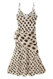 Polka Dot Spaghetti Strap Wrap Midi Dress
