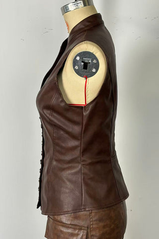 Button-Front Leather-Style Vest