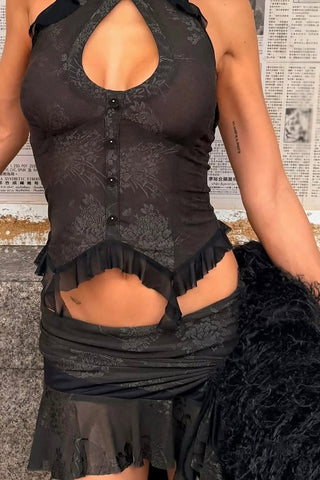 Halter Neck Skirt Set with Asymmetrical Hem