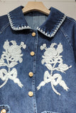 Floral Detail Cropped Denim Jacket