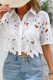 Floral Cutout Crochet Button-Front Shirt