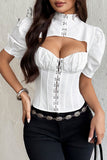 Corset Lacing Chest Cutout Mock Neck Tank Top
