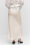 Satin Drawstring Waist Slip Midi Skirt