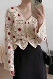 Crochet Polka Dot V-Neck Cardigan