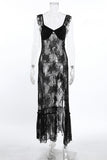 Deep V Sheer Lace Slit Dress