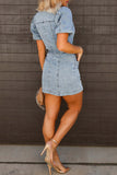 Belted Button Front Denim Mini Dress