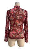 Floral Mock Neck Sheer Long Sleeve Top