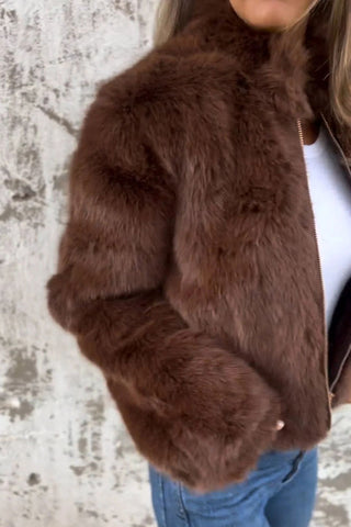 Faux Fur Zip-Front Collared Coat