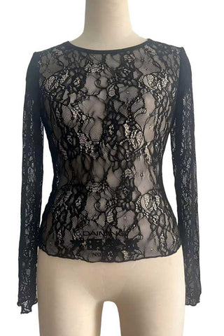Sheer Lace Long Sleeve Crop Top