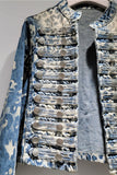 Leopard Print Military Button Denim Jacket