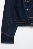 Military Button Crop Denim Jacket