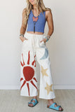 Applique Wide-Leg Drawstring Casual Pants