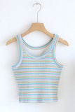 Striped Ribbed Crew Neck Crop Tank