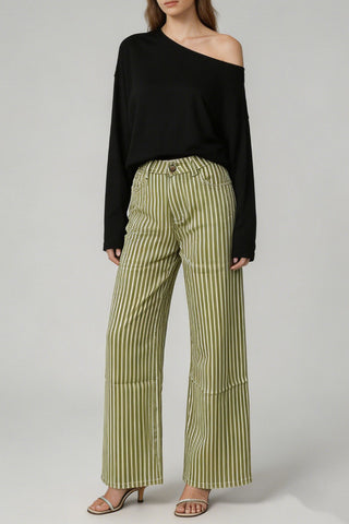 Striped High-Waist Straight Jeans