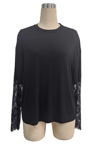 Lace Sleeve Open Back Long Sleeve Top