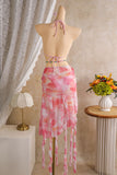 Floral Halter Ruffled Wrap Bikini Set