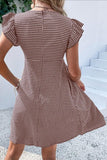 Gingham Flutter-Sleeve Casual Dress