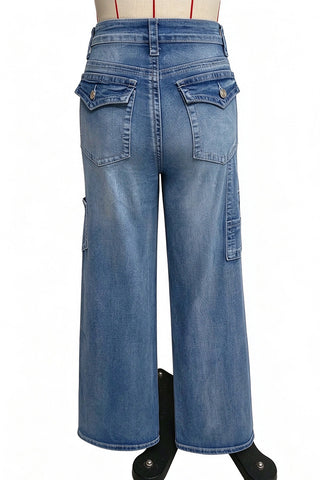 Washed Side-Pocket Straight Jeans
