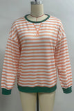 Striped Crew Neck Contrast Trim Top