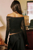 Off-Shoulder Lace Ruched Long Sleeve Top